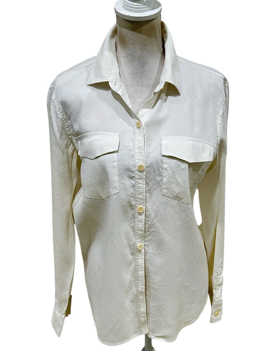 Theory white linen blend Button-Down Shirt with Chest Pockets size medium